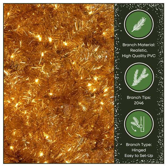 9ft. Pre-Lit True Gold Metallic Artificial Christmas Tree, White LED Lights